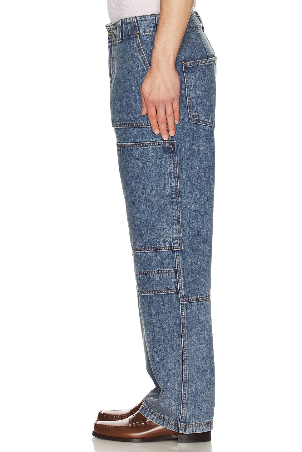 Image 1 of After Pray Max Cargo Jeans in Light Indigo