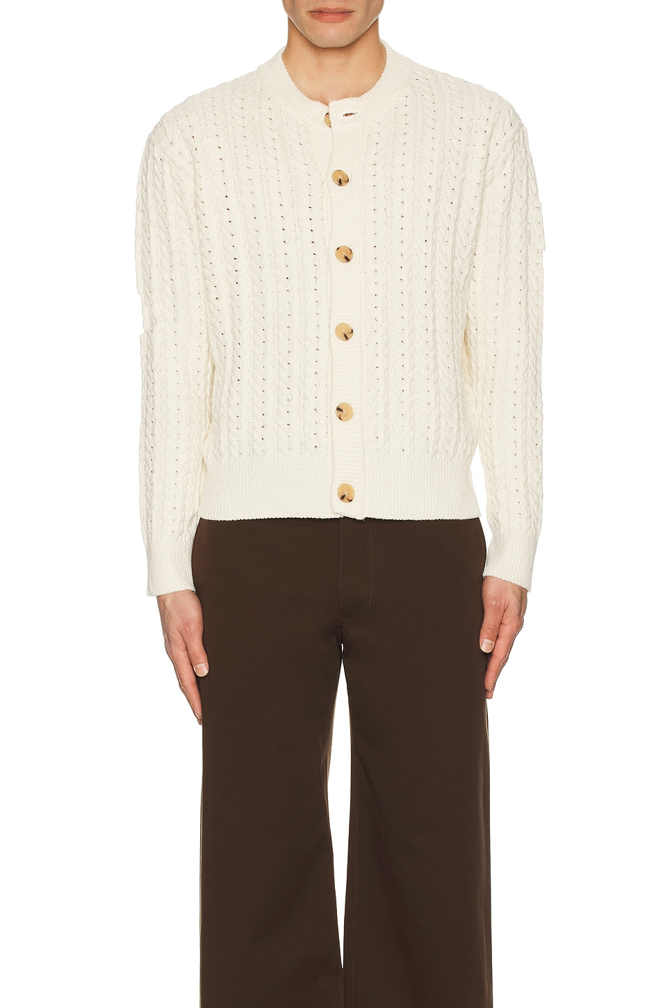 Image 1 of After Pray Ernest Cable Knit Cardigan in Ivory