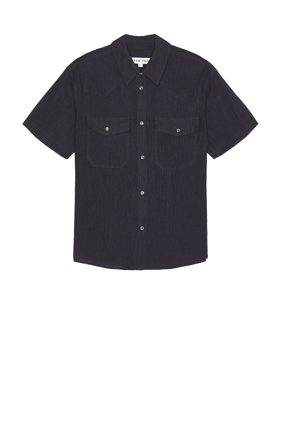 Western Seersucker Short Sleeve Shirt in Navy