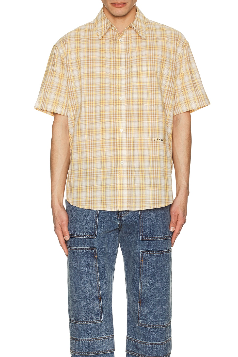 Image 1 of After Pray Madras Check Short Sleeve Shirt in Yellow