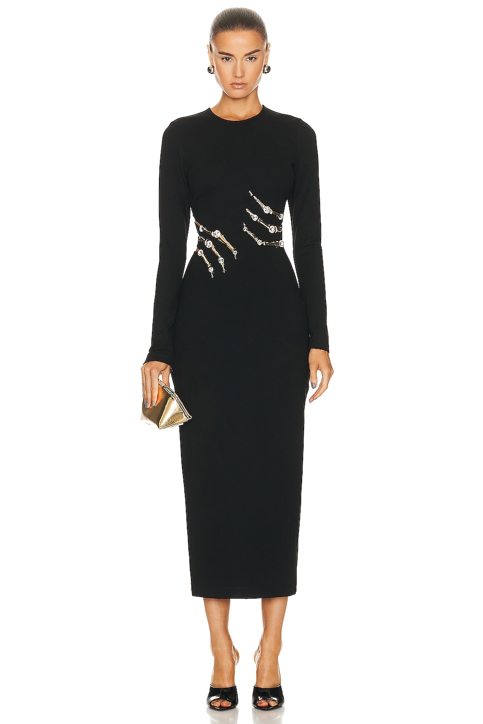 Image 1 of AREA Crystal Claw Cutout Midi Dress in Black