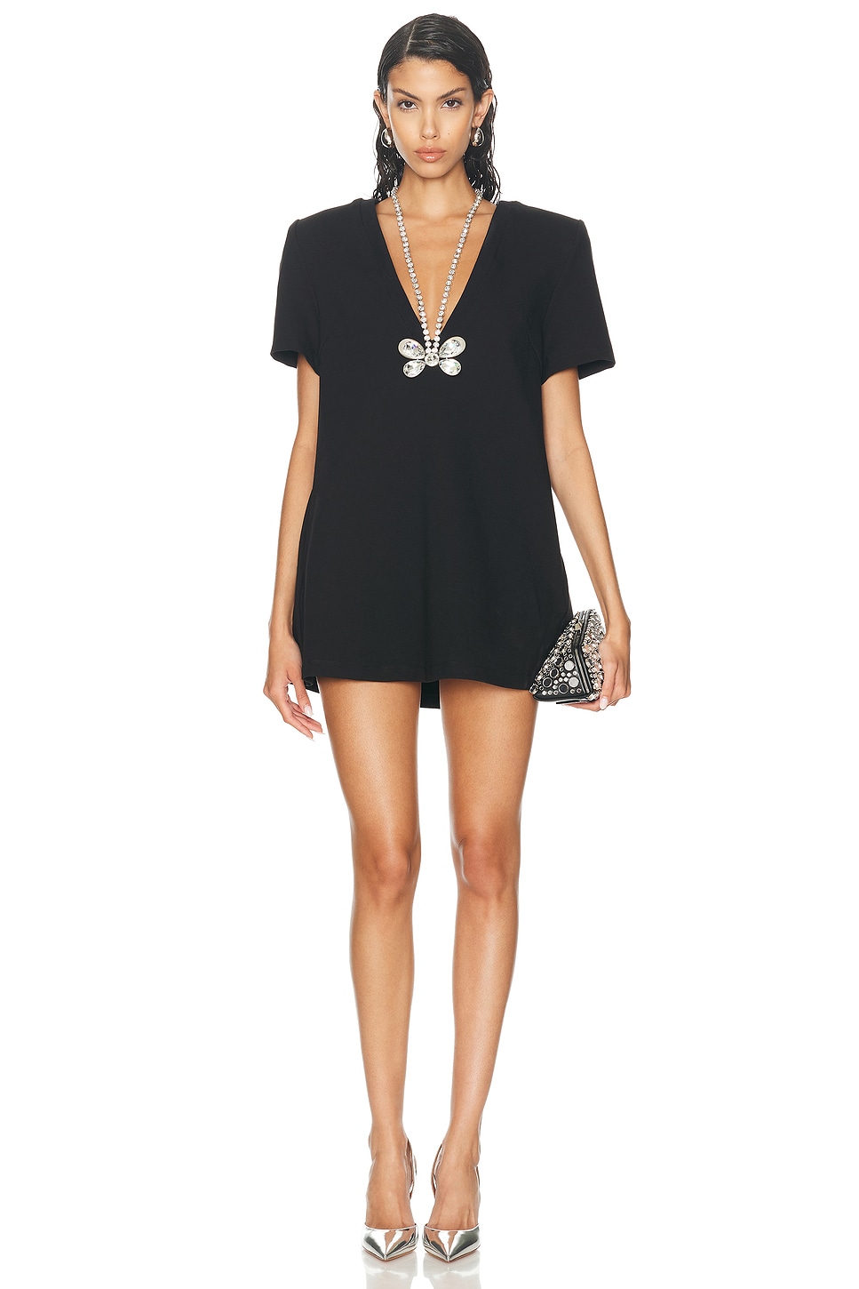 Image 1 of AREA Butterfly T-Shirt Dress in Black