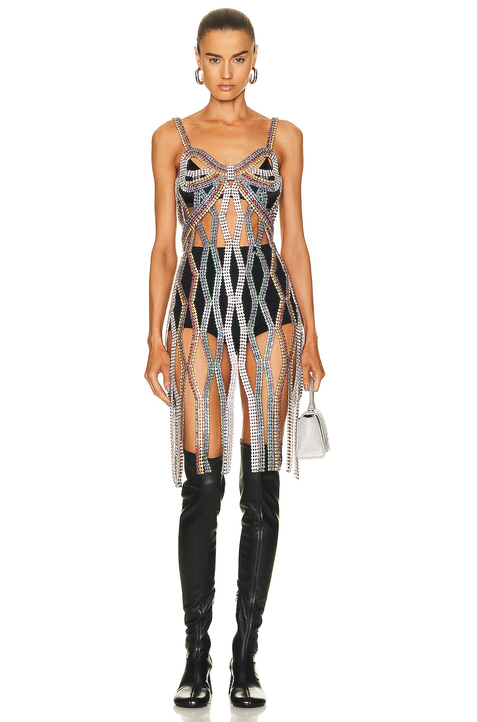 Image 1 of AREA Crystal Cupchain Bow Dress in Multicolor & Silver