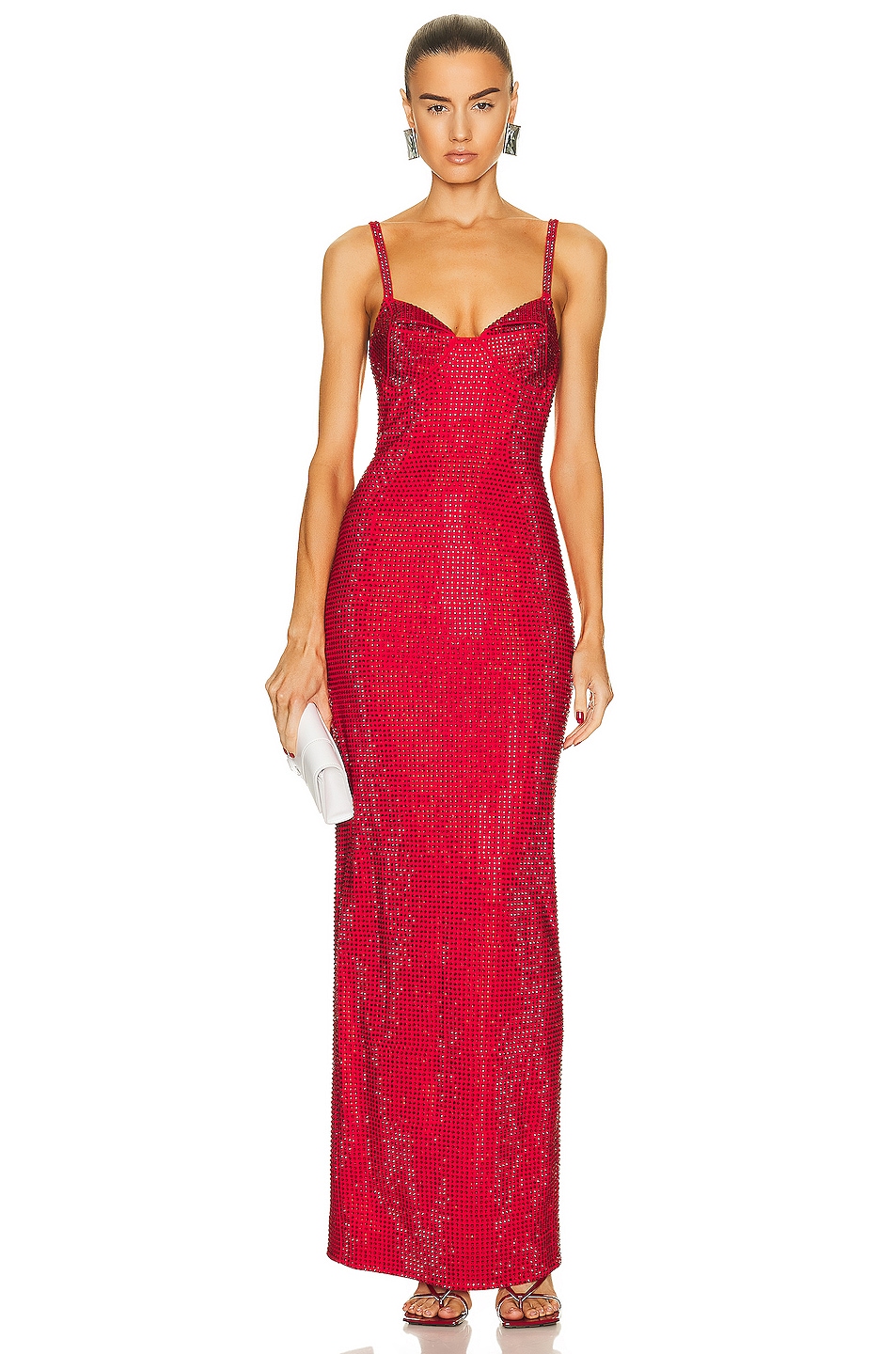Image 1 of AREA Crystal Embellished Gown in Red