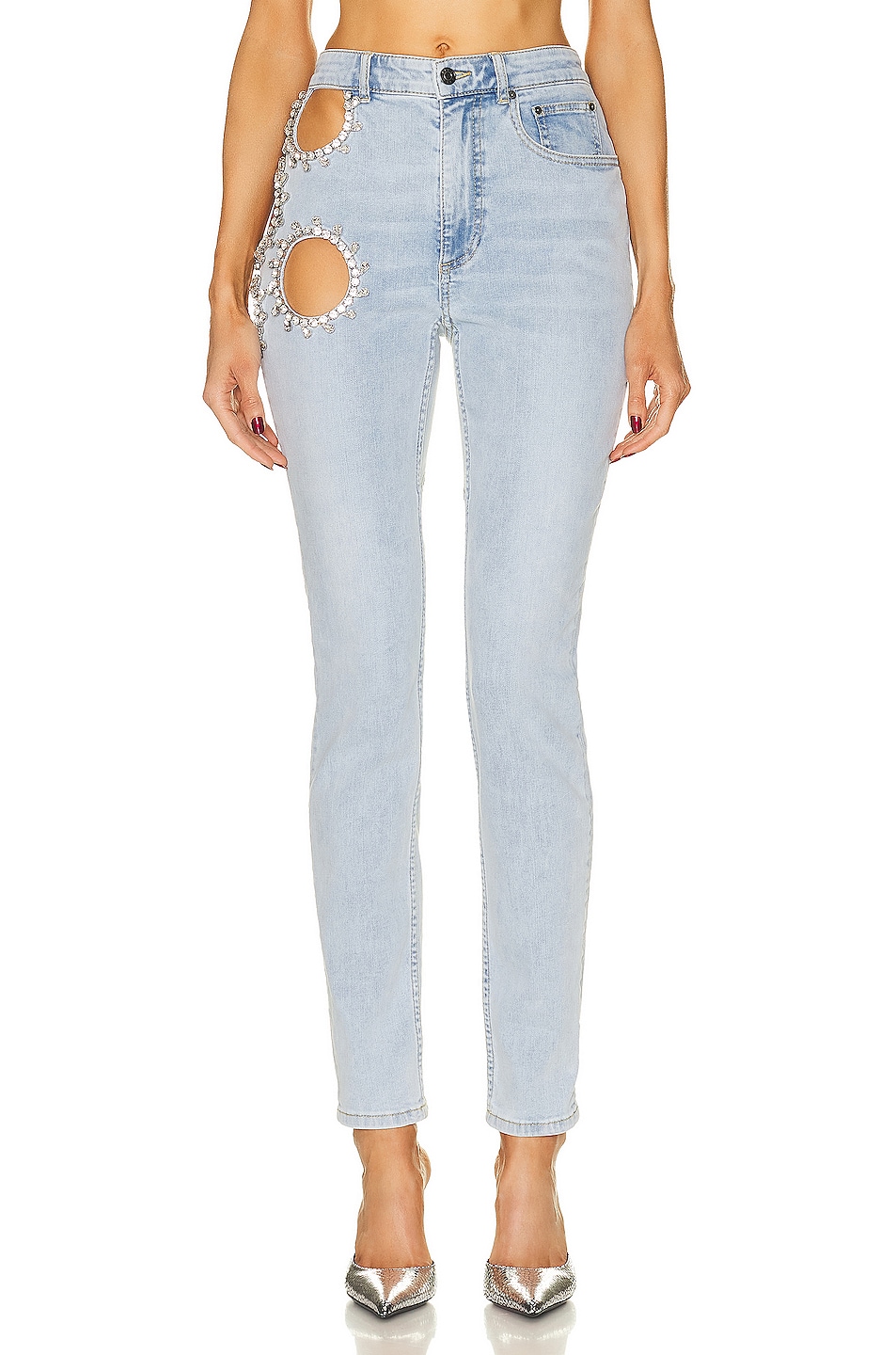 Image 1 of AREA Crystal Grape Cutout Skinny Pant in Light Blue