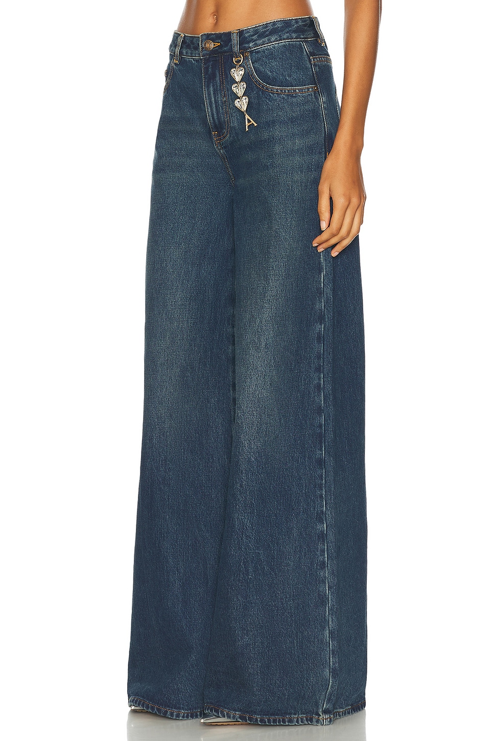 Area Crystal Heart Charm Wide Leg Jeans