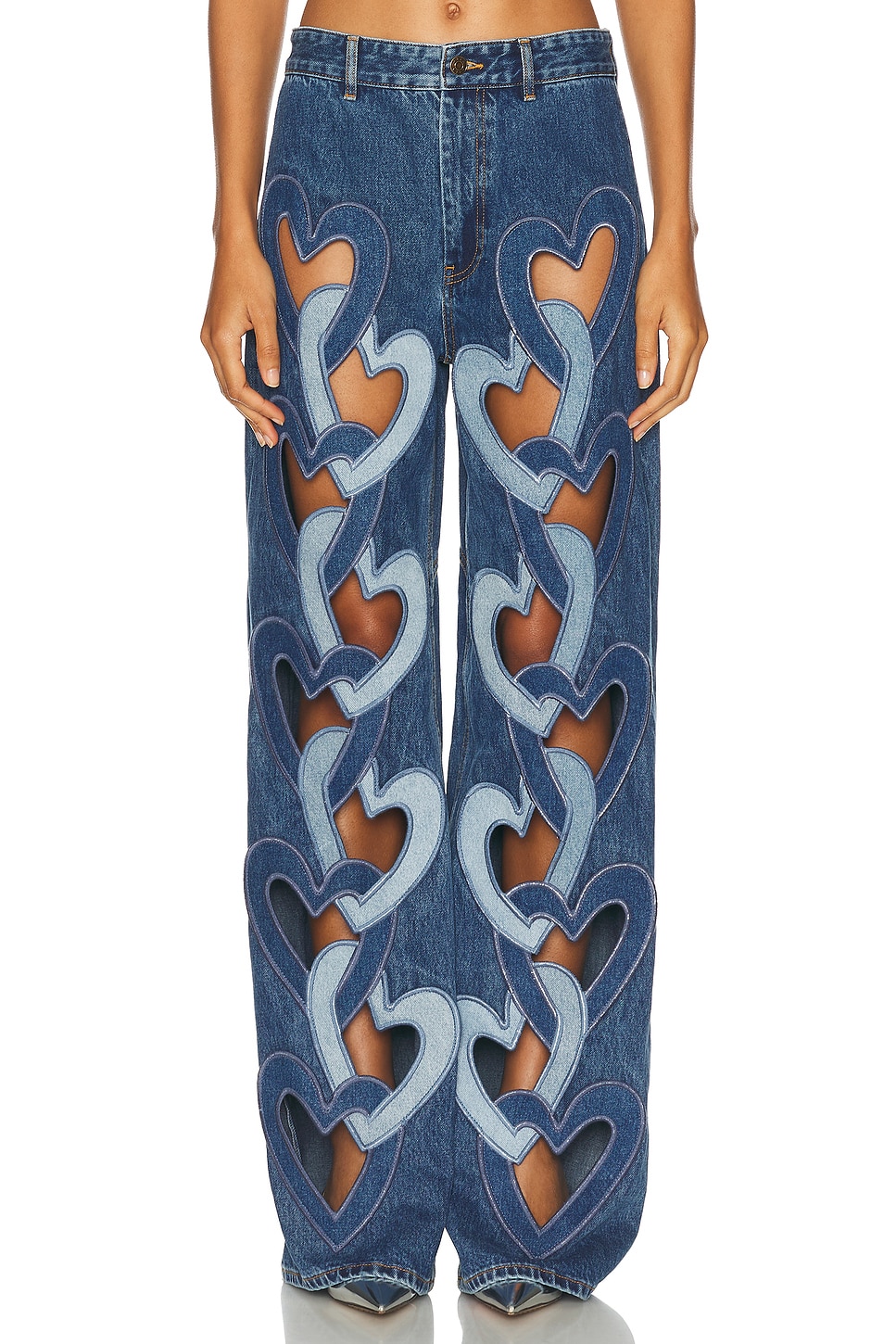 Image 1 of AREA Heart Cutout Wide Leg in Multi Denim Wash