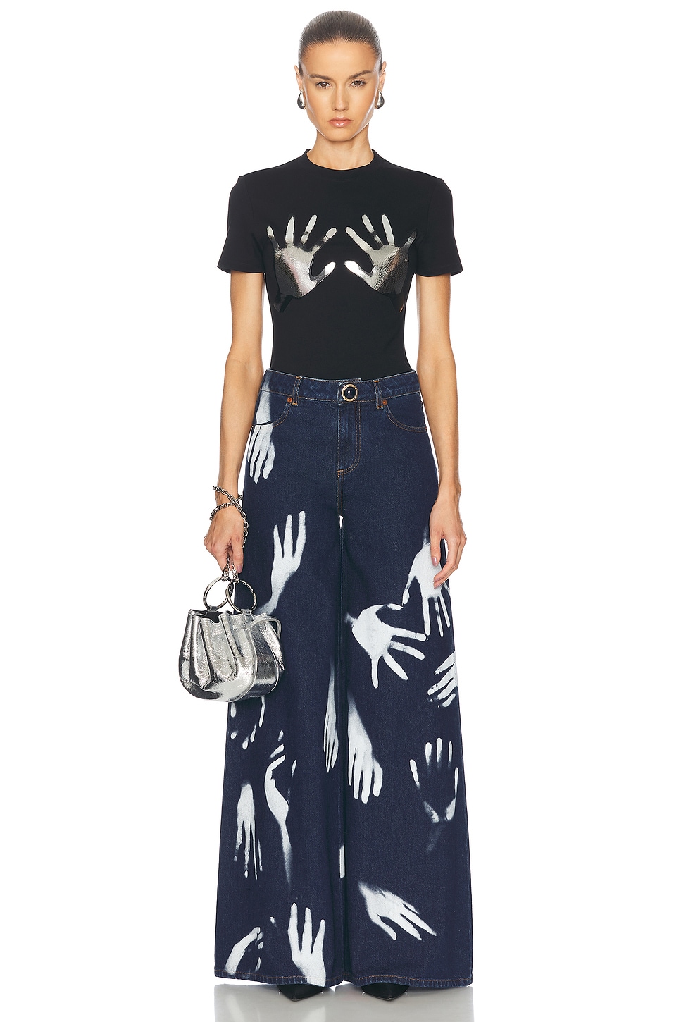 Area Handprint Wide Leg Jeans