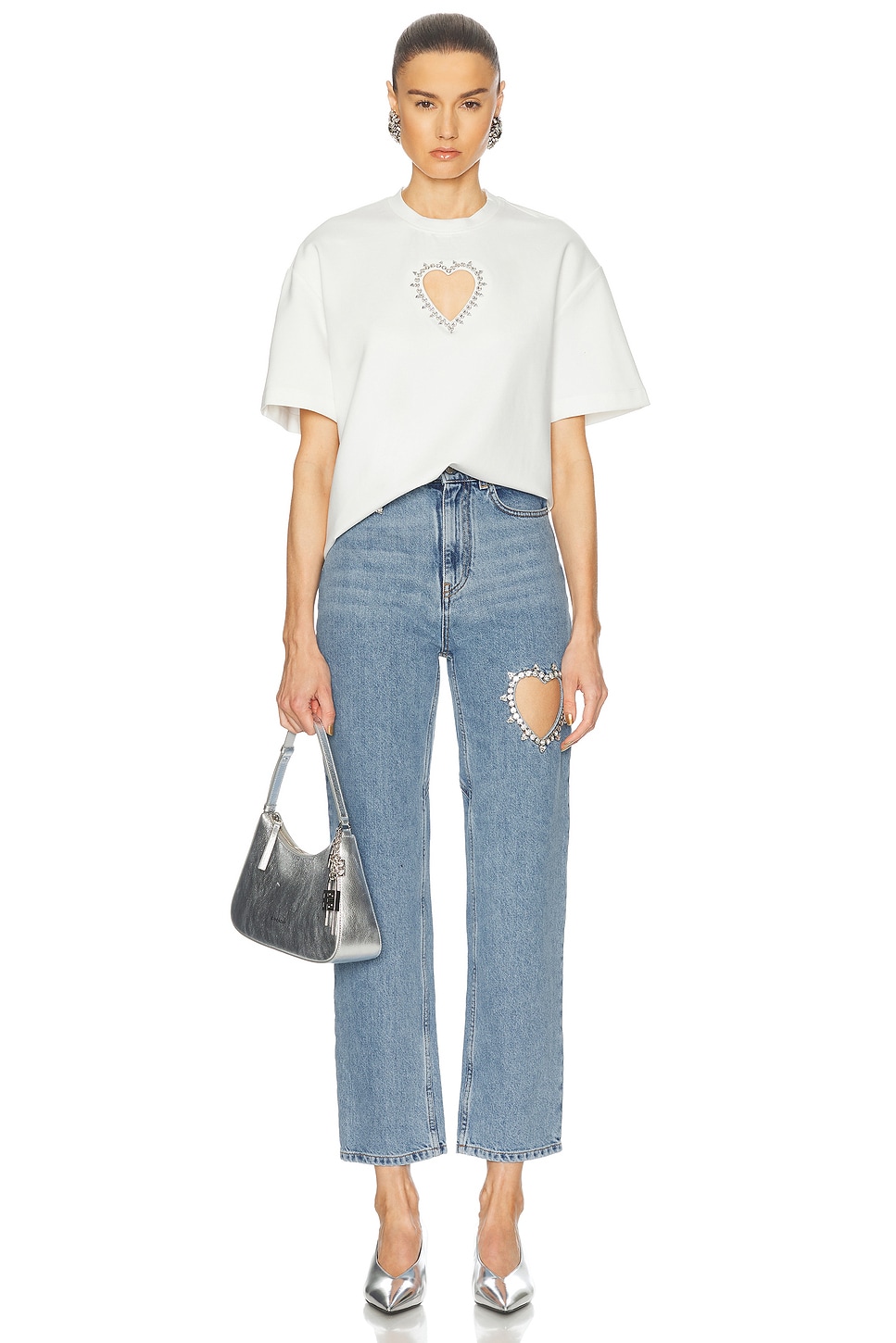 Area Crystal Heart Straight Leg Jeans