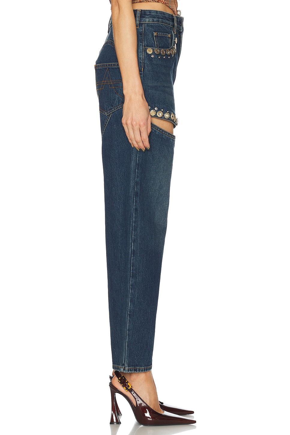 Area Crystal Cut Out Straight Leg Jeans