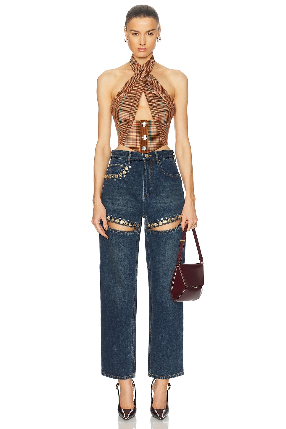 Area Crystal Cut Out Straight Leg Jeans