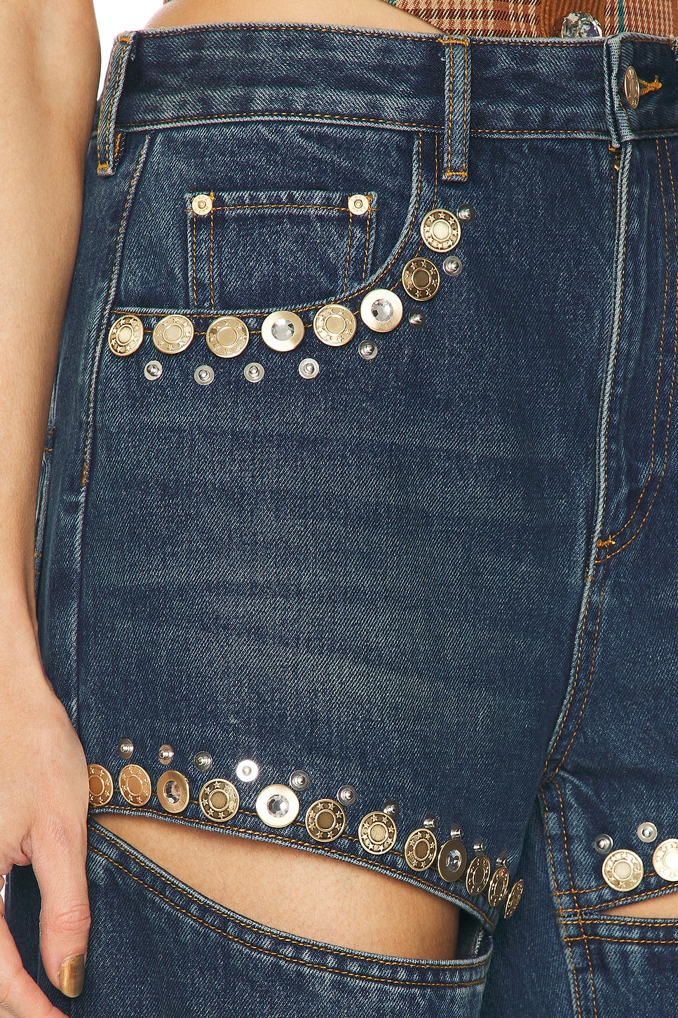 Area Crystal Cut Out Straight Leg Jeans