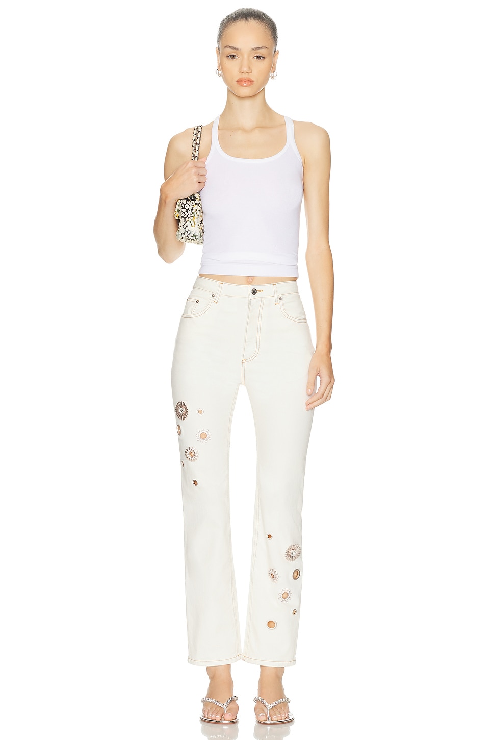 Area Crystal Grommet Straight Leg Jean