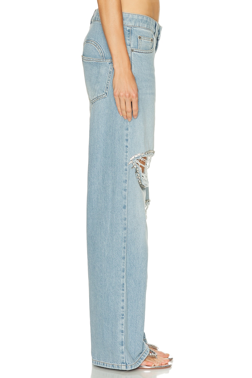 Area Distressed Crystal Relaxed Slit Jean In Blue