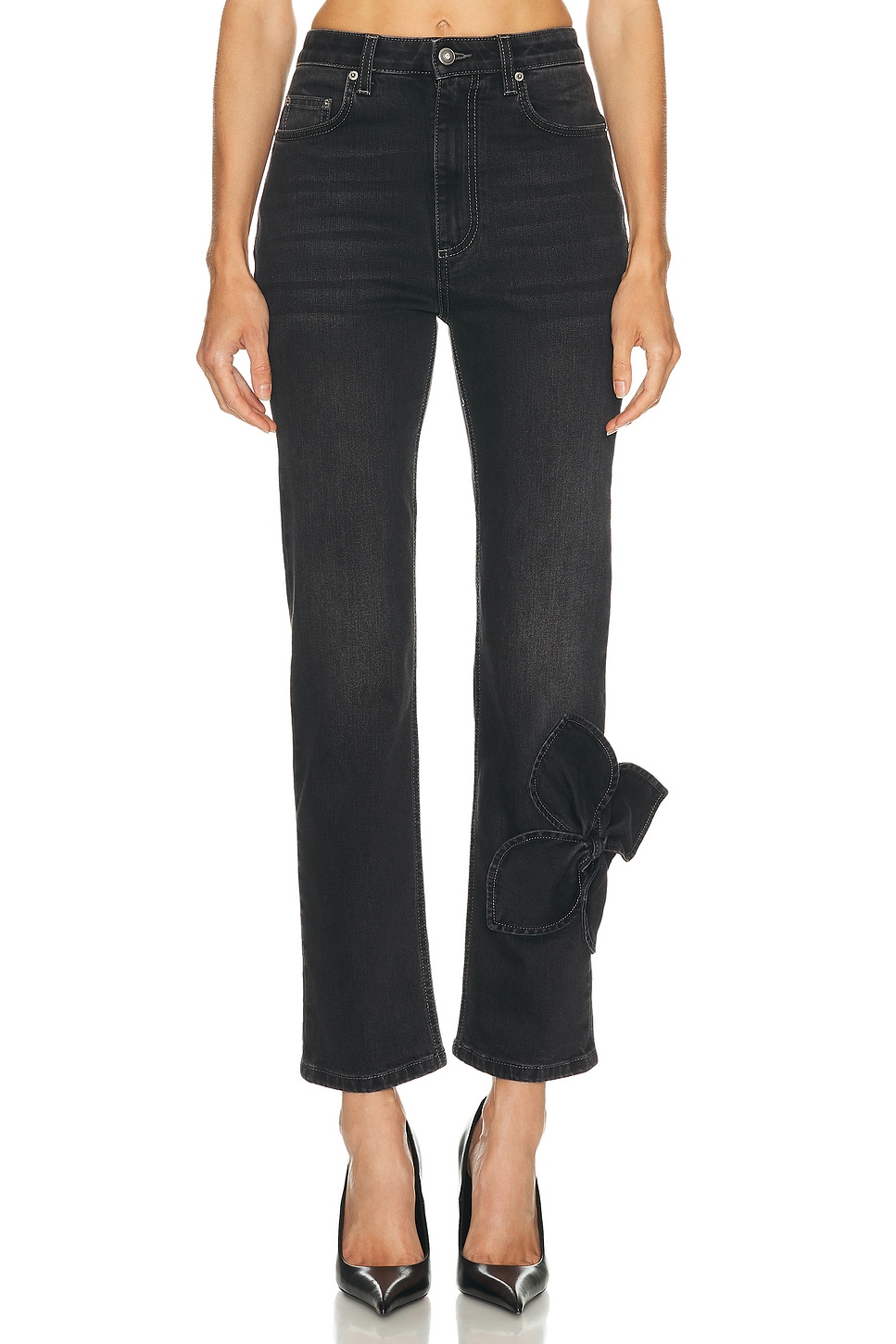 Image 1 of AREA Bow Straight Leg in Washed Black