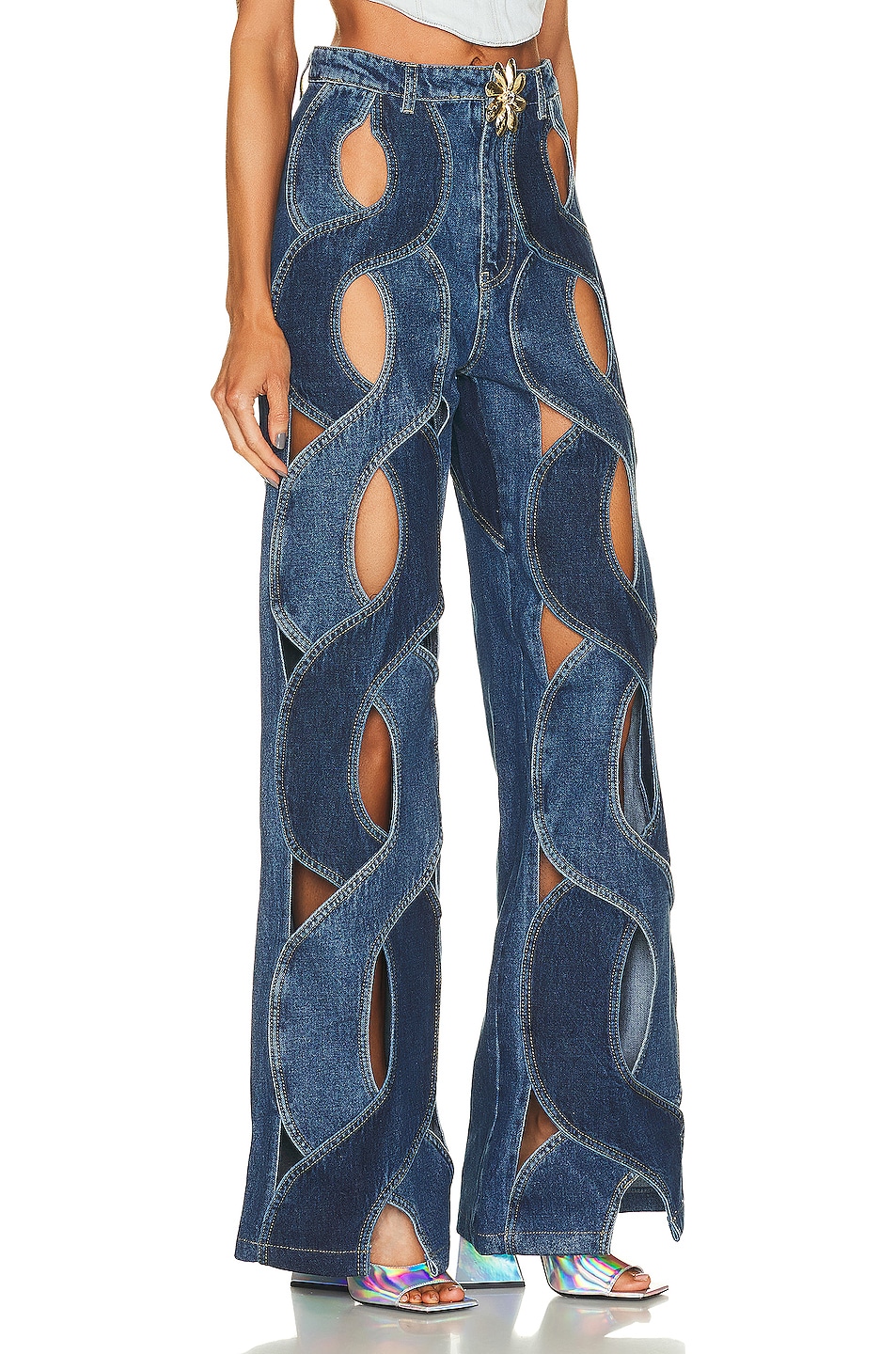 AREA Rope Cutout Wide Leg Pant in Light Blue | FWRD