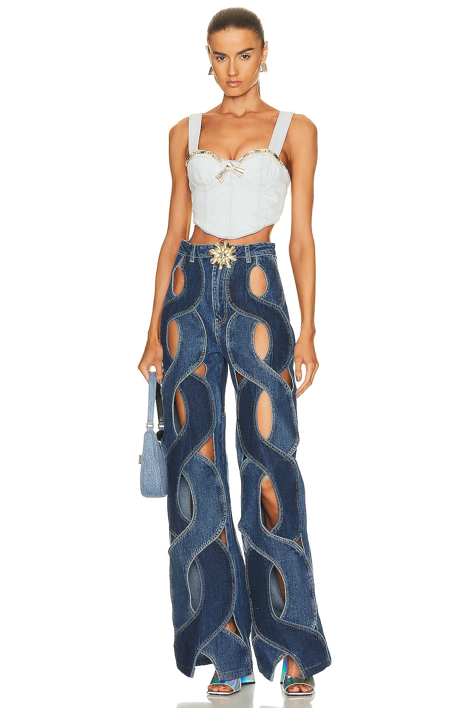 AREA Rope Cutout Wide Leg Pant in Light Blue FWRD