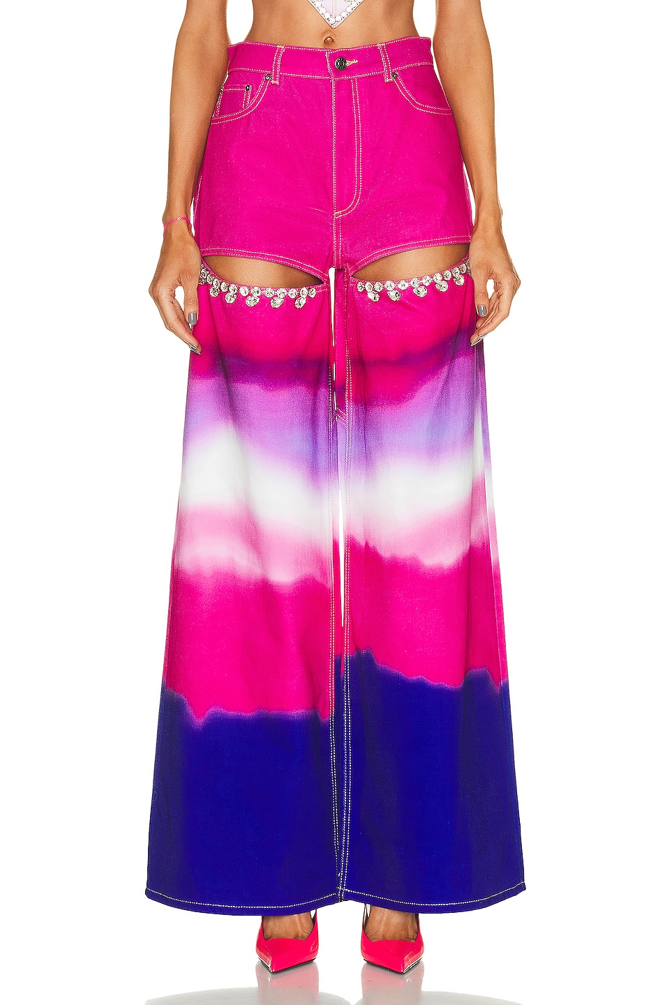 Image 1 of AREA Wide Leg Crystal Slit Ombre Pant in Pink Multi