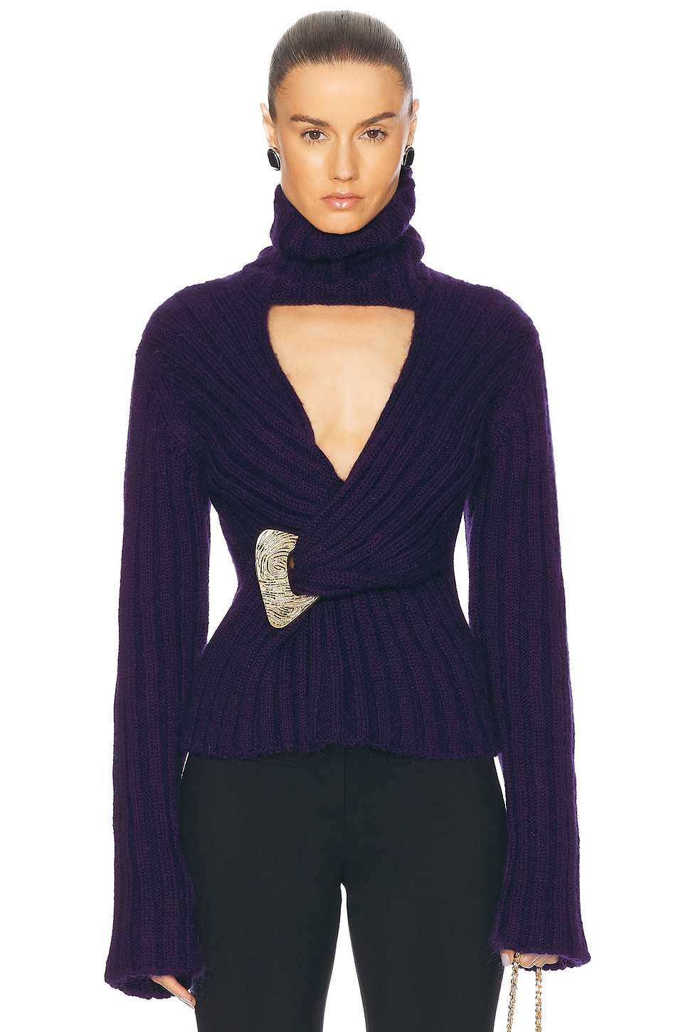 Shop Area Twisted Turtleneck Sweater In Midnight Blue