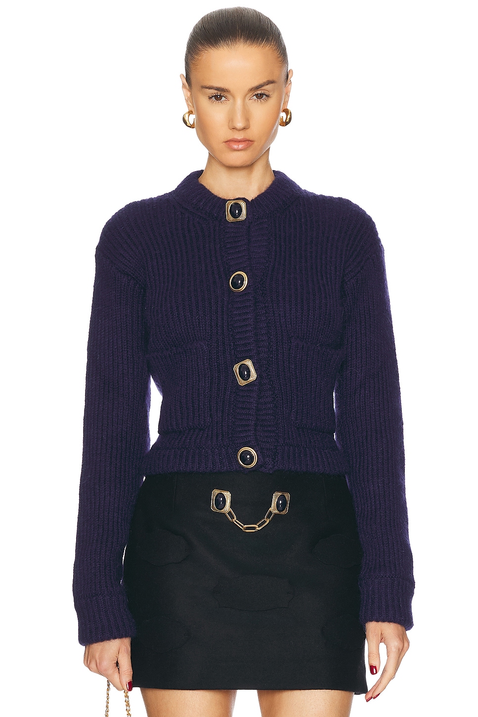 Image 1 of AREA Gemstone Button Cardigan in Midnight Blue