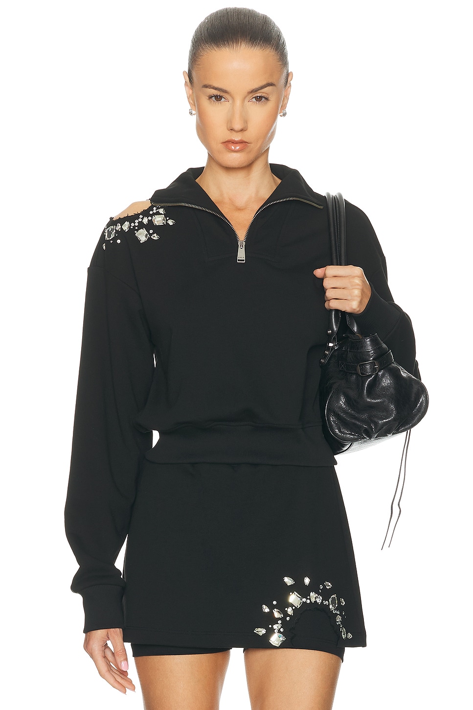 Area Cutout Quarter Zip Sweatshirt In Black