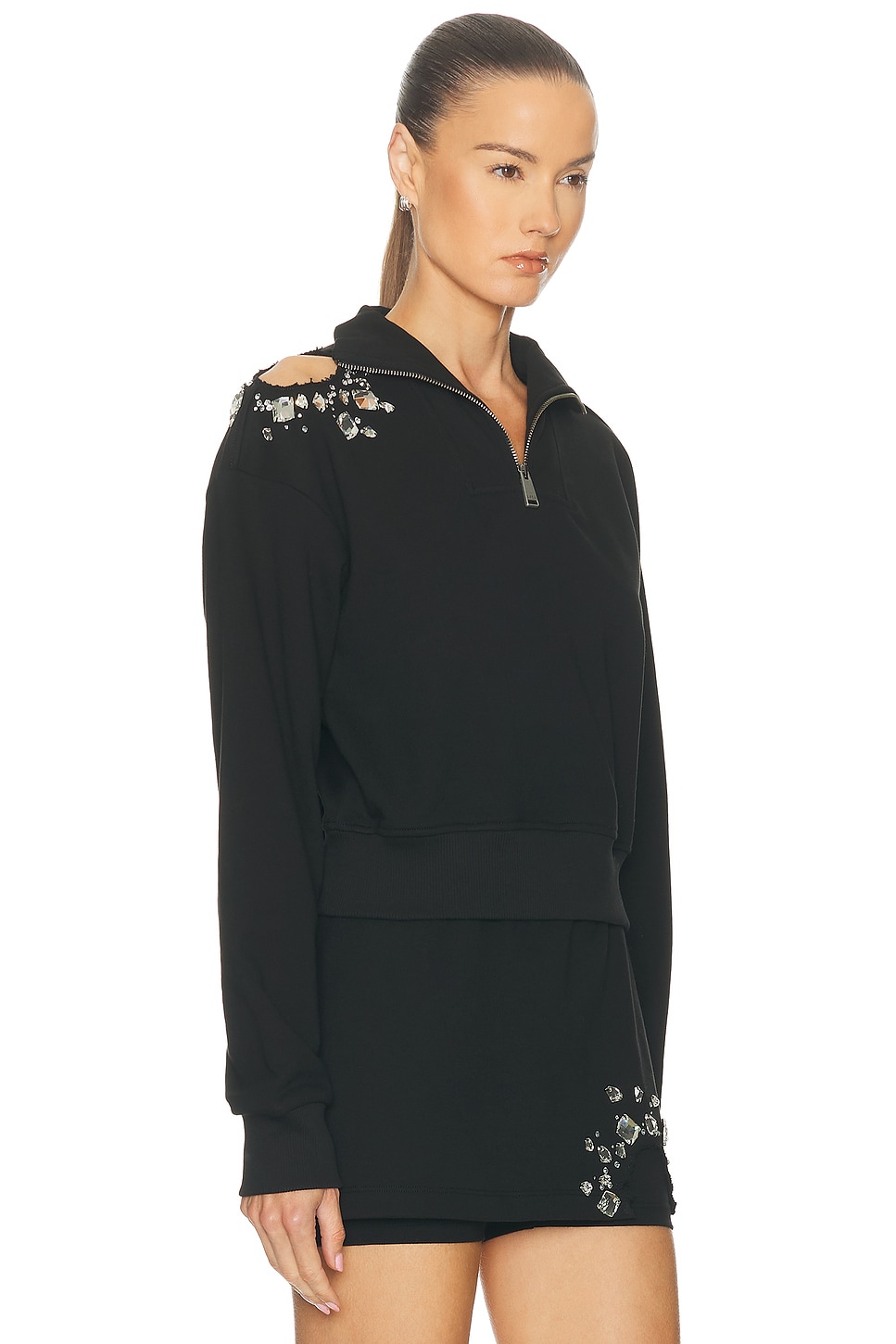 Area Cutout Quarter Zip Sweatshirt In Black