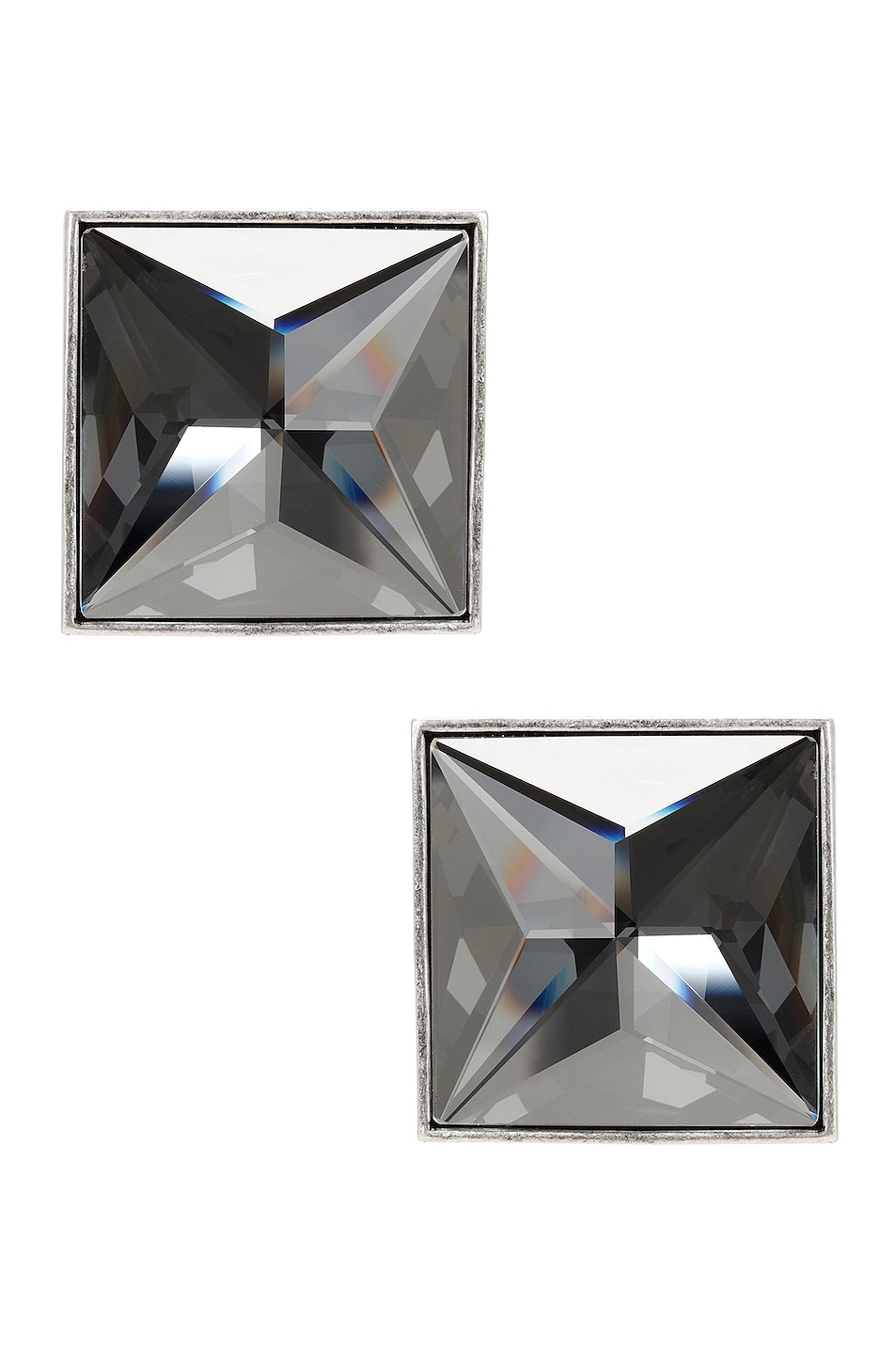 Image 1 of AREA Crystal Pyramid Earrings in Clear & Antique Silver