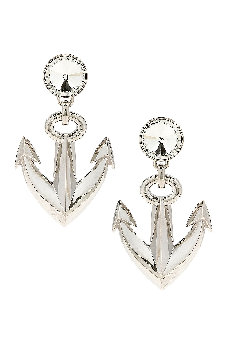 Image 1 of AREA Crystal Anchor Earrings in Silver