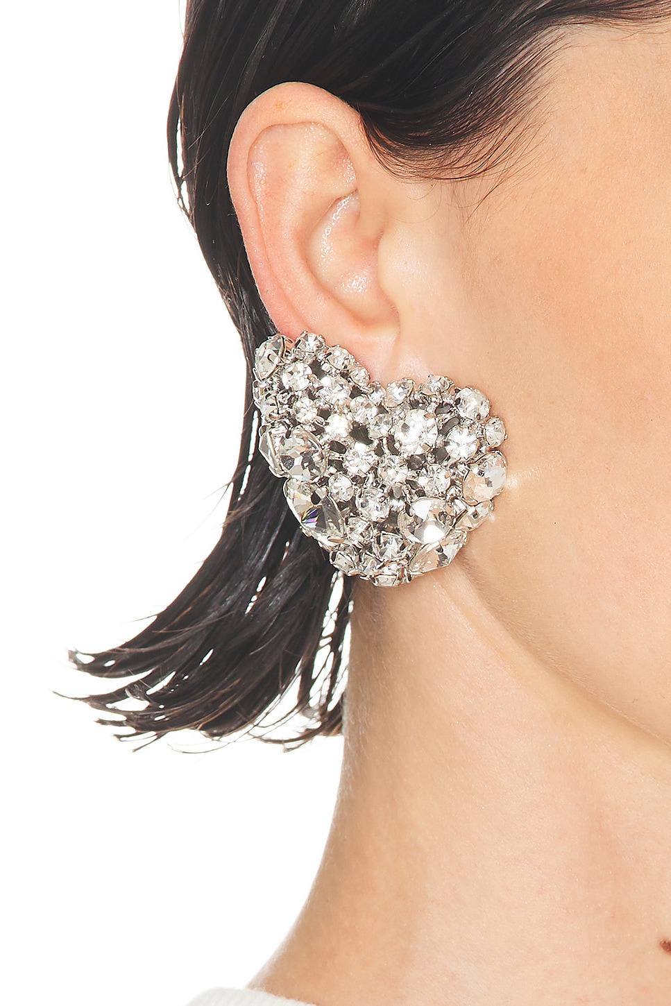 Area Crystal Cluster Heart Earrings In Silver