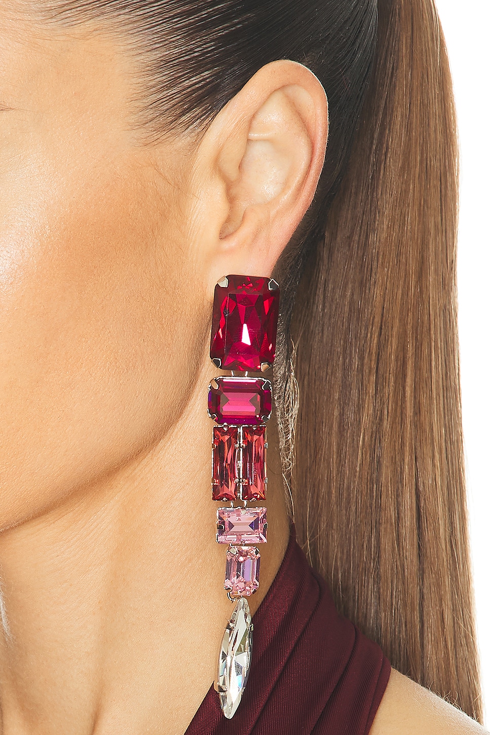 Area Ombre Crystal Drop Earrings In Pink