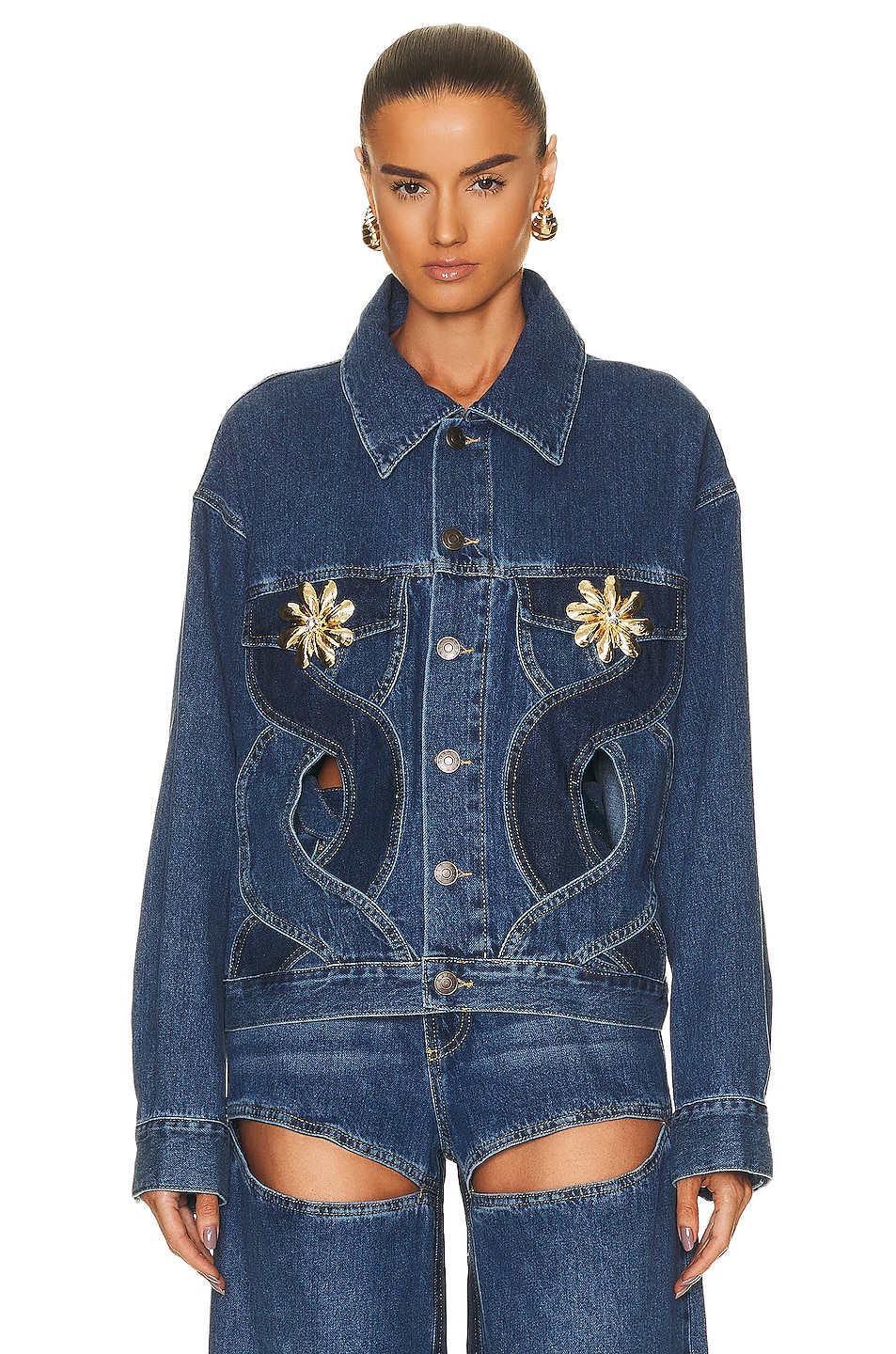 Image 1 of AREA Rope Cutout Denim Jacket in Light Blue