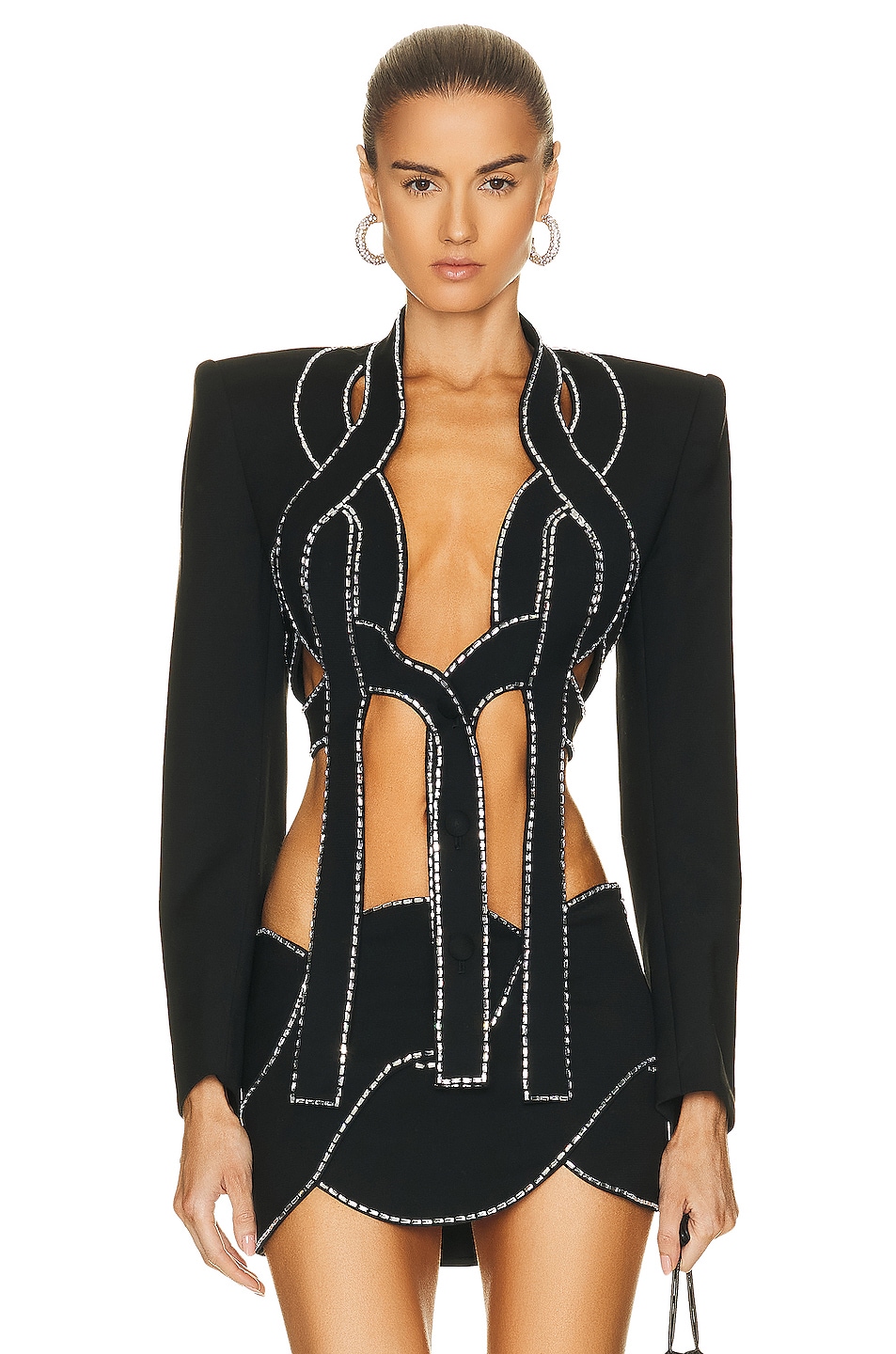 Image 1 of AREA Crystal Rope Cropped Blazer in Black