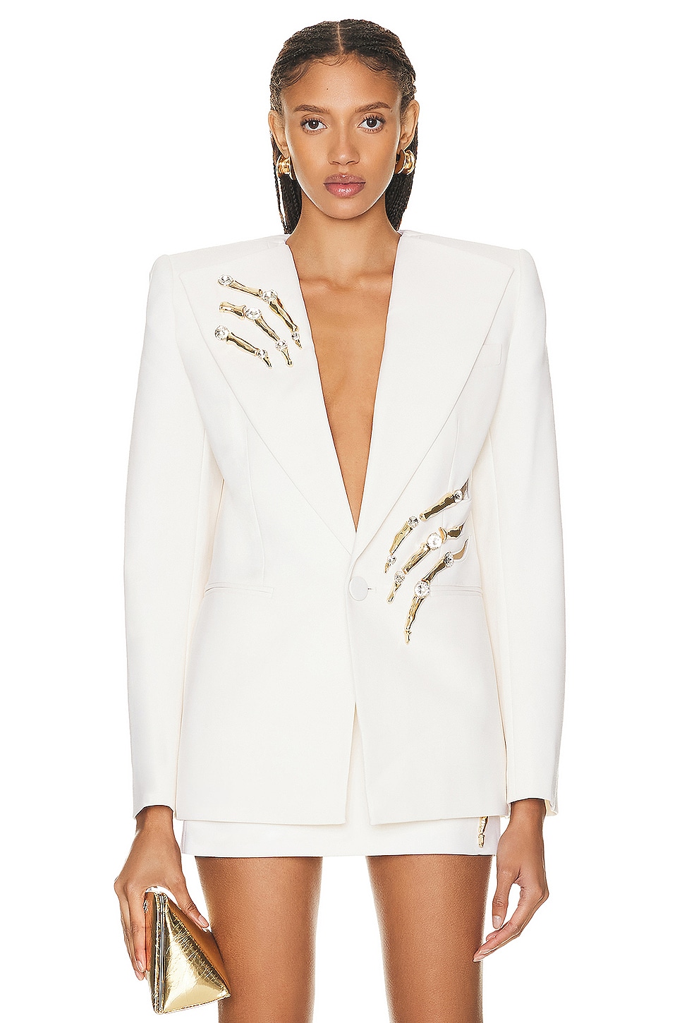 Image 1 of AREA Crystal Claw Relaxed Blazer in Ivory