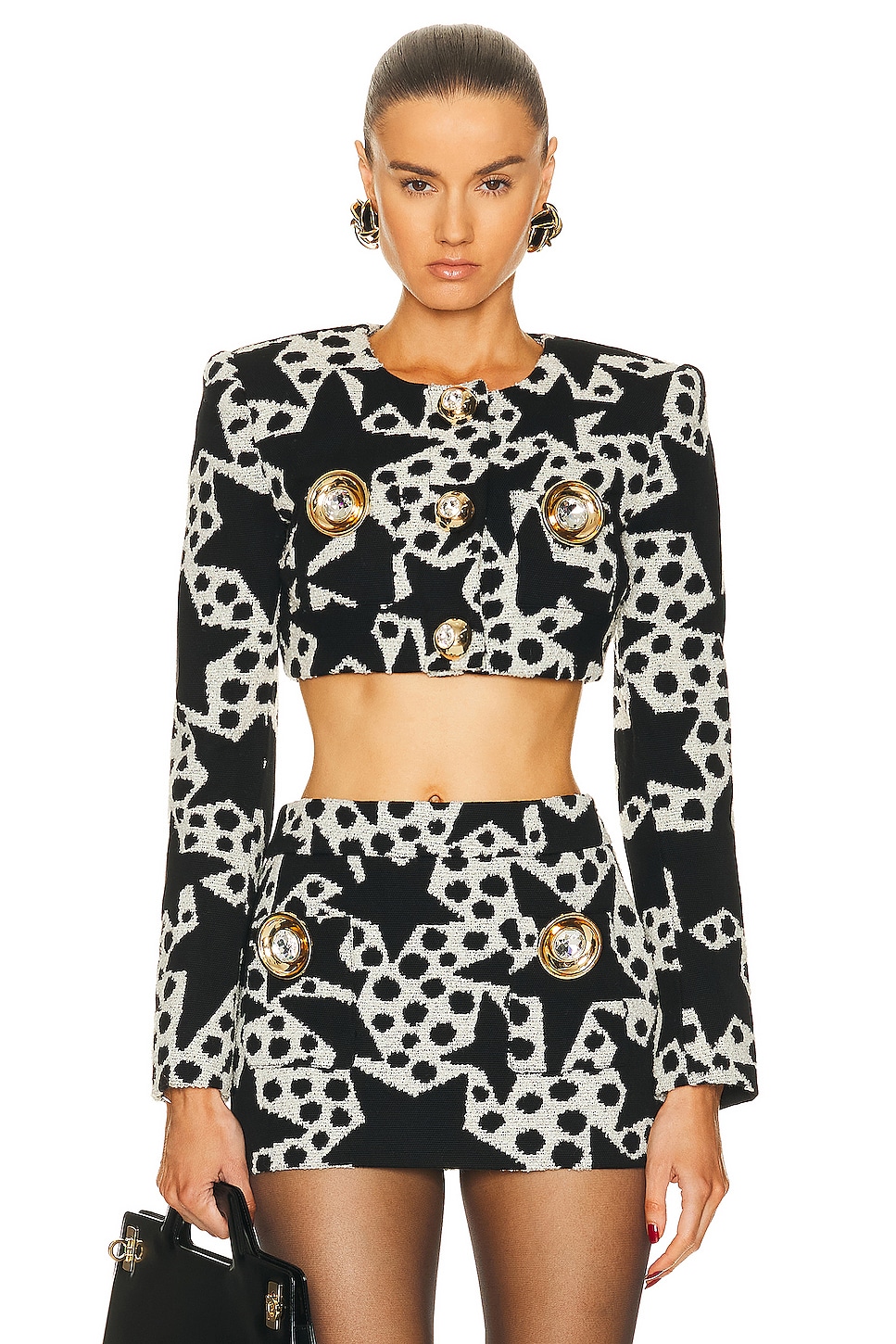 Image 1 of AREA Crystal Medallion Cropped Blazer in Dotted Stars
