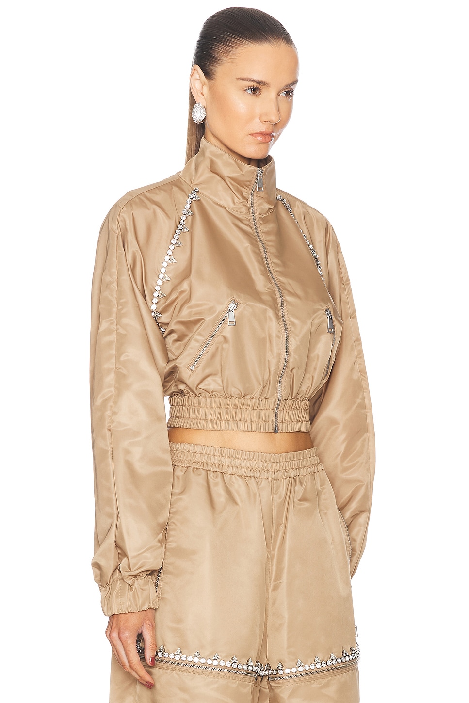 Shop Area Crystal Trim Track Jacket In Camel