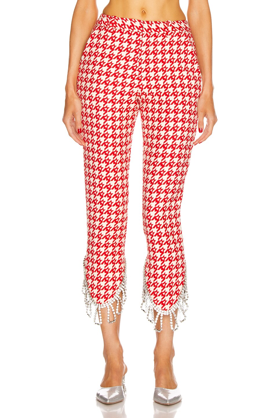 Image 1 of AREA Crystal Trim Trouser in Red & Ecru
