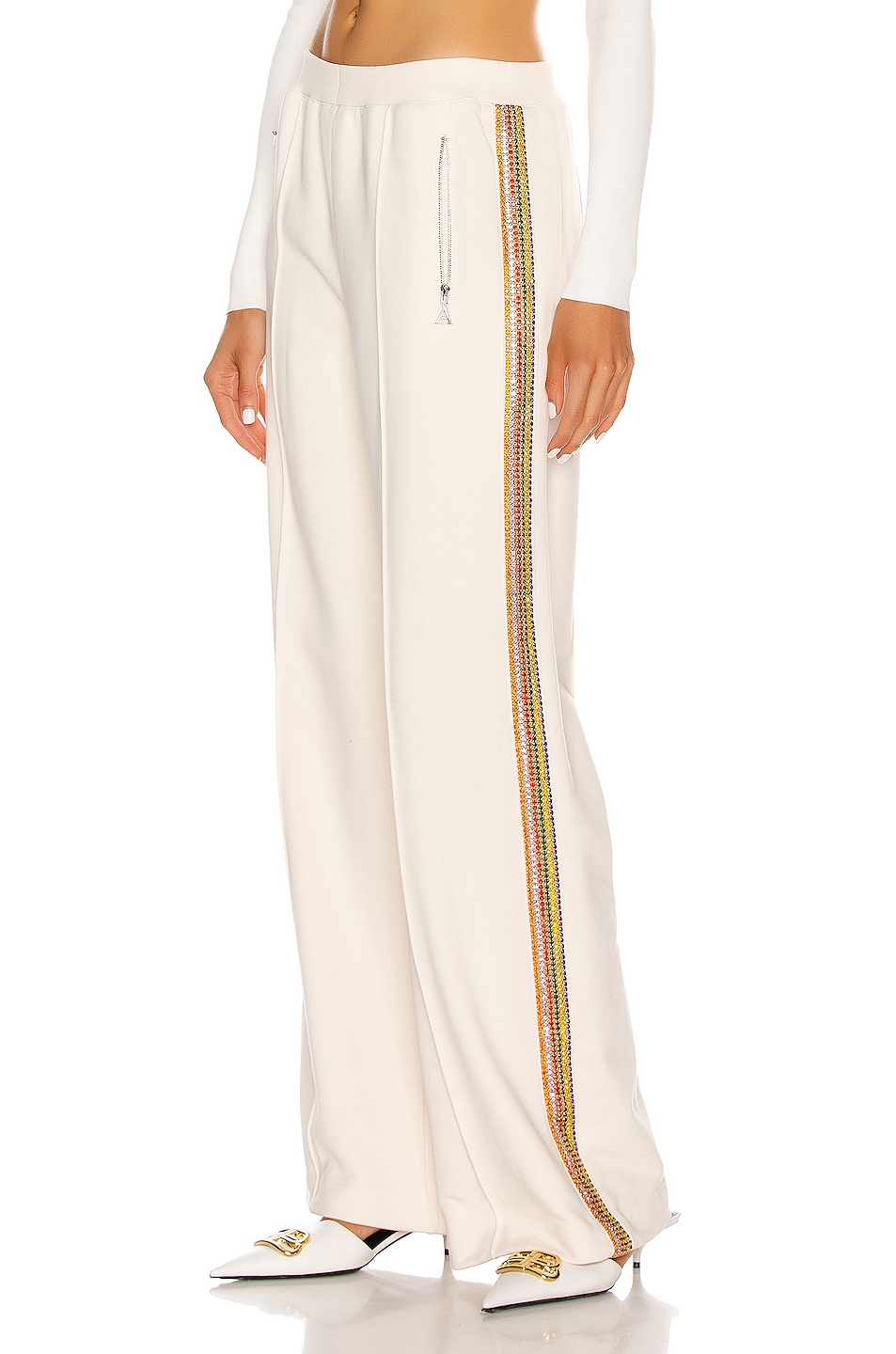 Image 1 of AREA Crystal Stripe Wide Leg Trackpant in Ivory