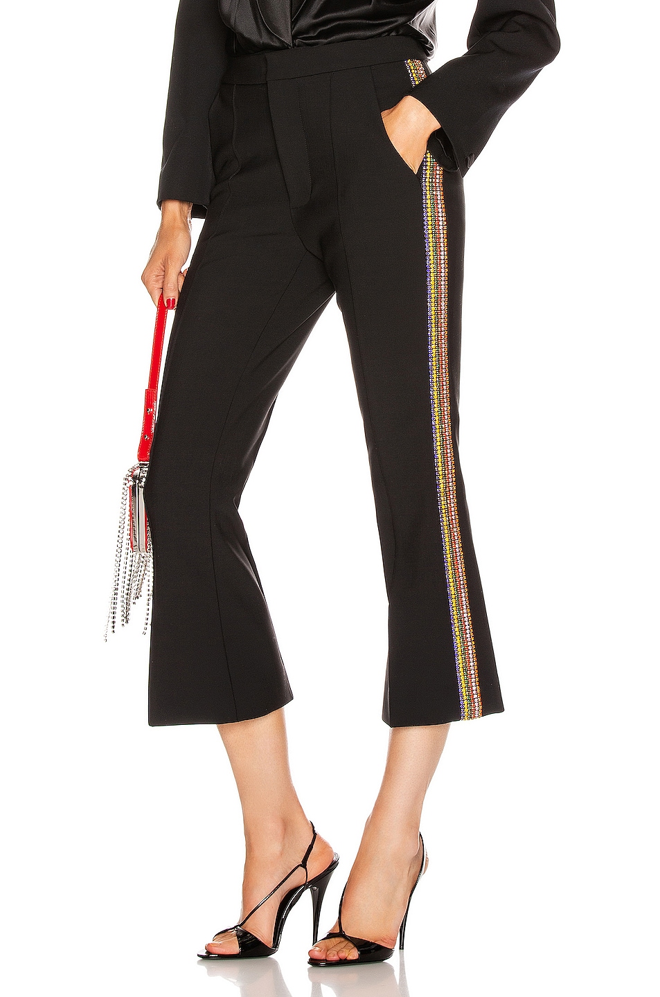Image 1 of AREA Crystal Stripe Cropped Flare in Black