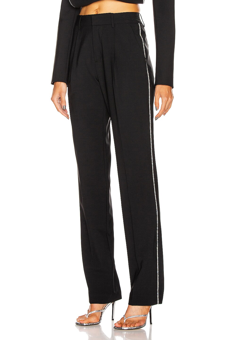 Image 1 of AREA Crystal Trim Straight Leg Trouser in Black