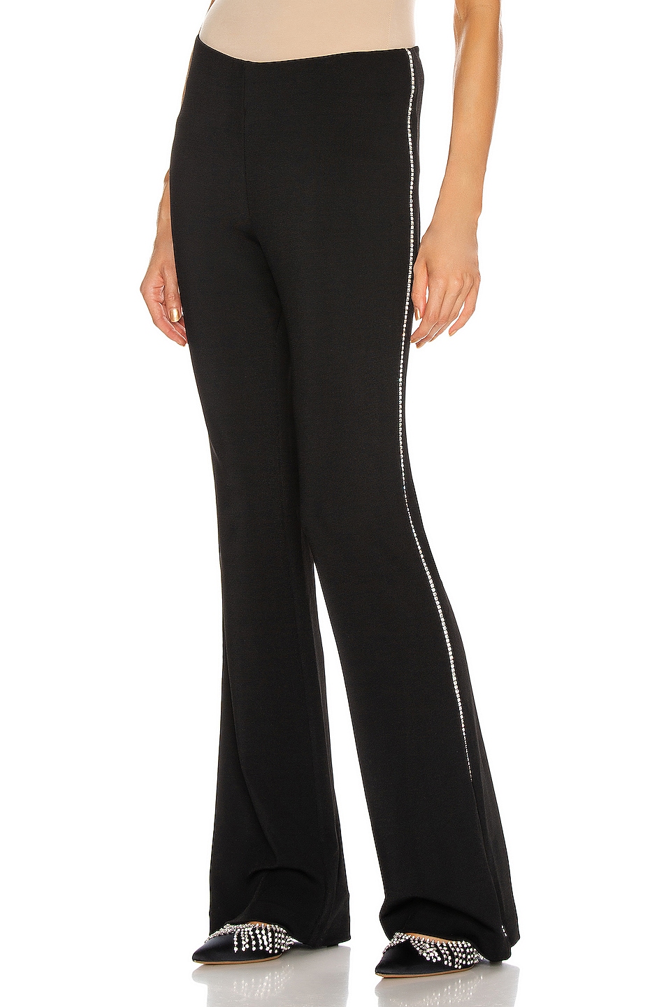 Image 1 of AREA Slim Flared Pant with Crystal Trim in Black