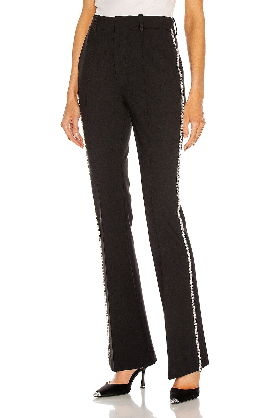 Image 1 of AREA Crystal Stitched Slim Flare Pant in Black