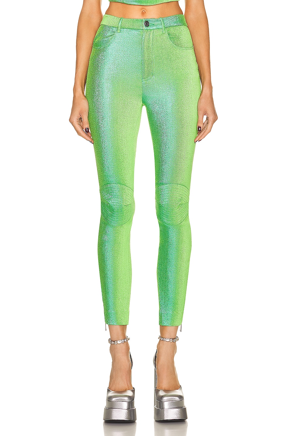 Image 1 of AREA Moto Knee Leggings in Green