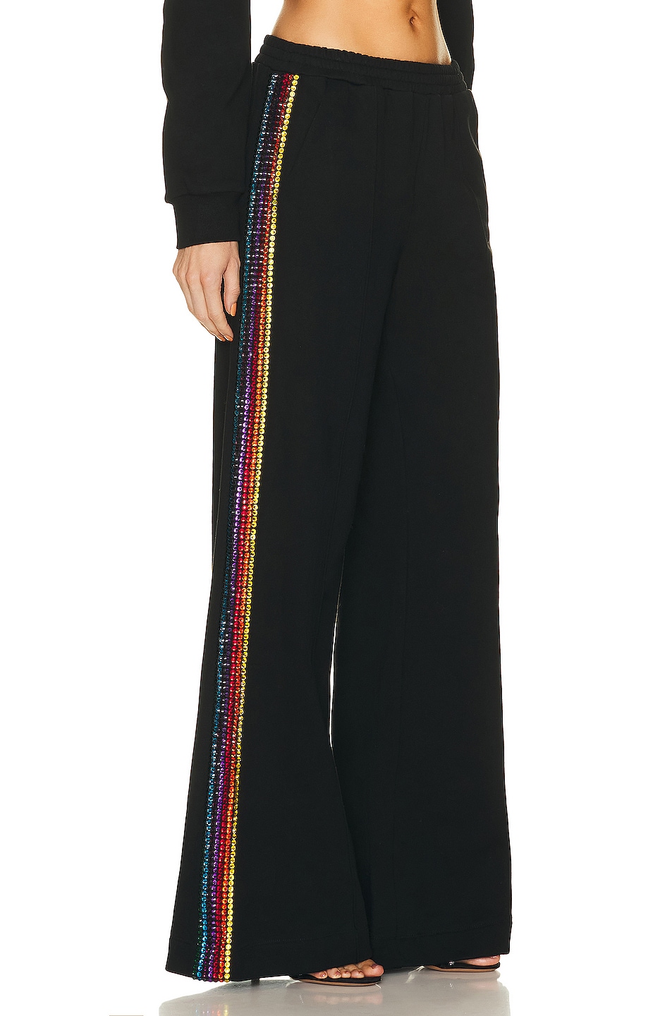 Image 1 of AREA Crystal Embellished Wide-Leg Track Pant in Black