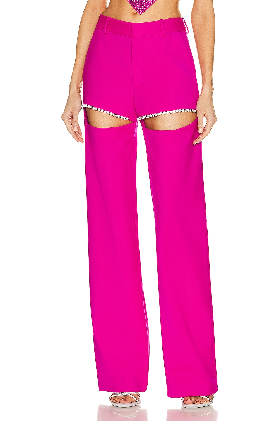 Image 1 of AREA Crystal Slit Trouser in Fuchsia