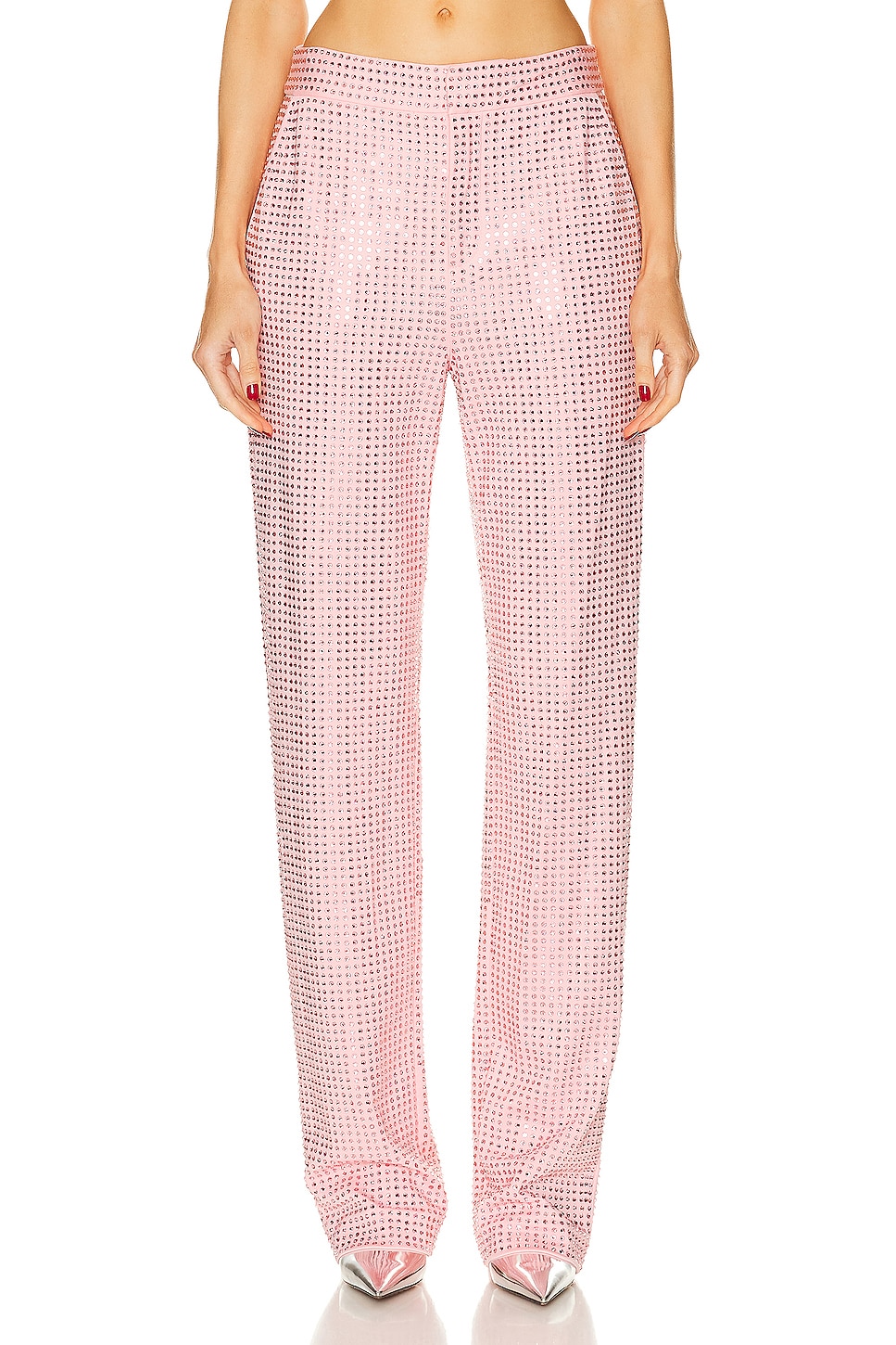 Image 1 of AREA Crystal Embellished Straight Leg Pant in Candy Rose