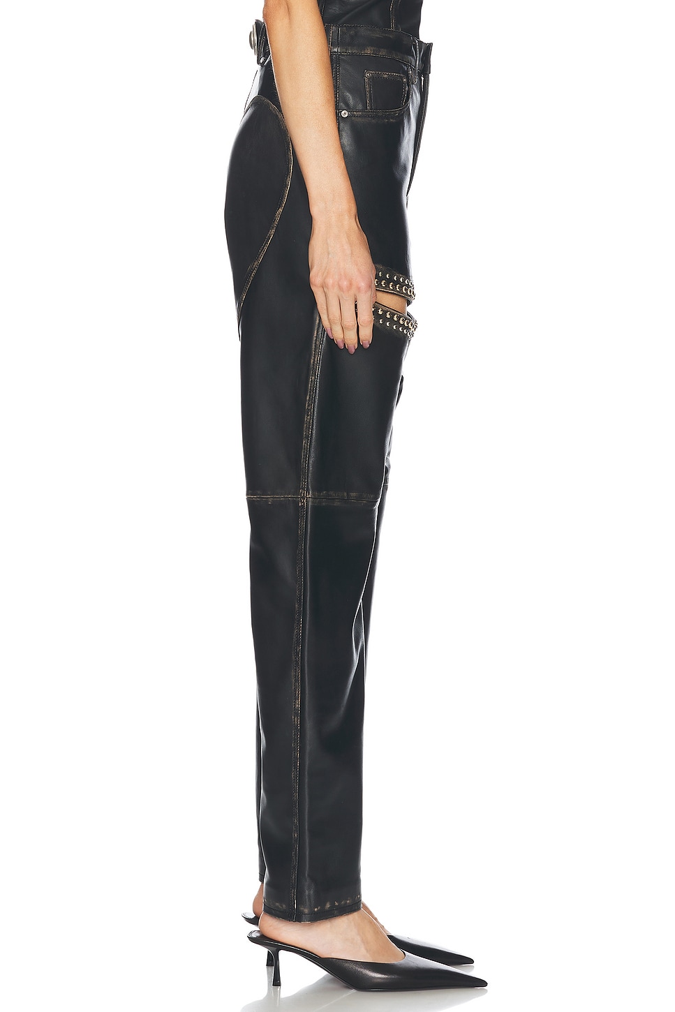 Area Studded Leather Slit Leg Pant thumbnail