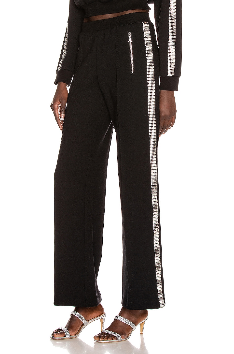 Image 1 of AREA Crystal Stripe Wide Leg Track Pant in Black