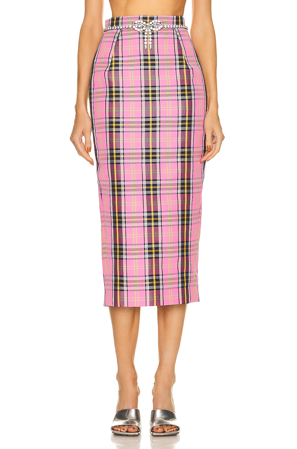 Image 1 of AREA Crystal Trim Skirt in Pink Plaid