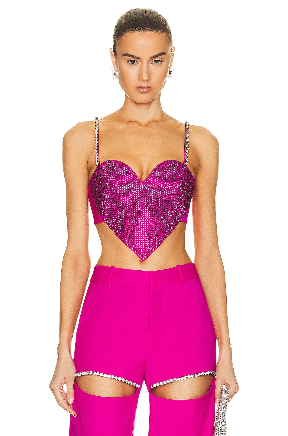 Image 1 of AREA Crystal Trim Heart Top in Fuchsia