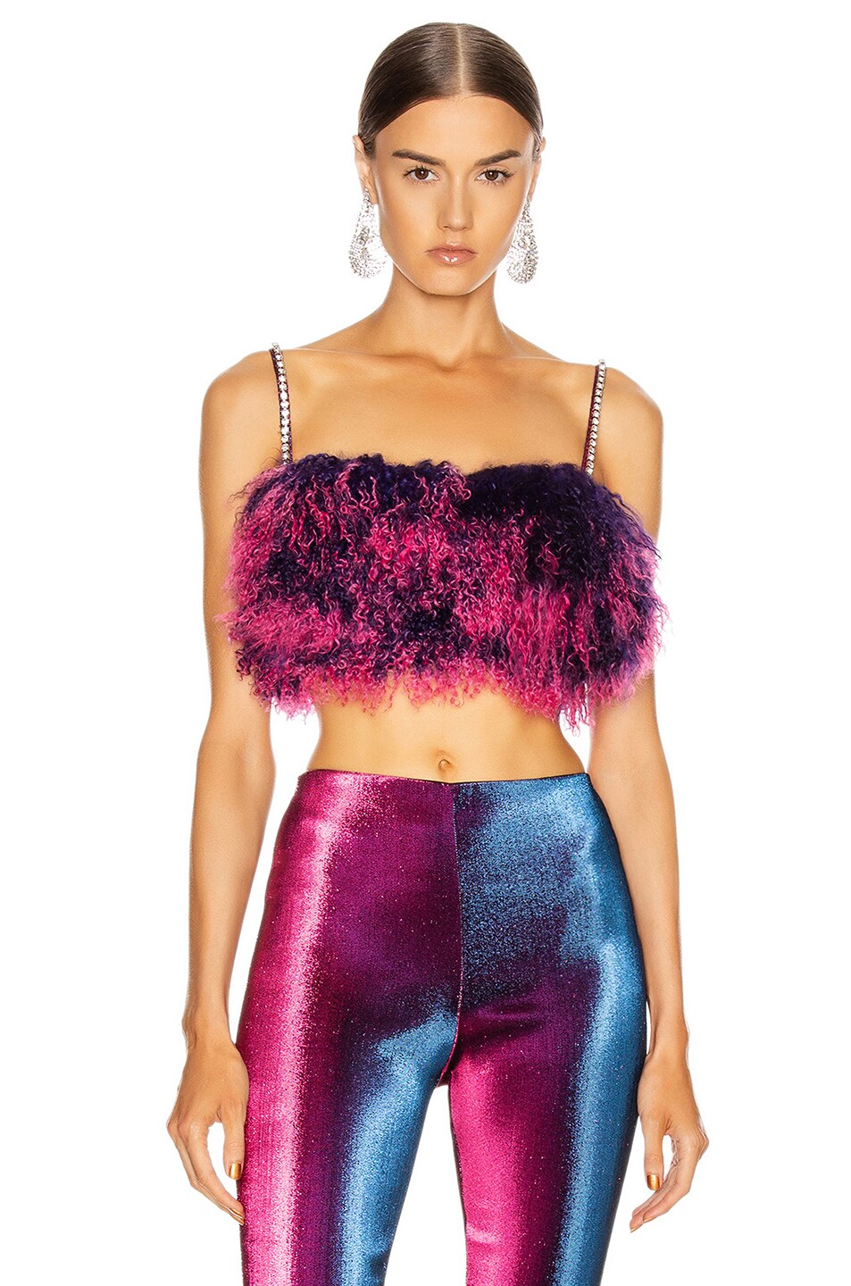 Image 1 of AREA Fur Bra in Violet & Fluo Pink